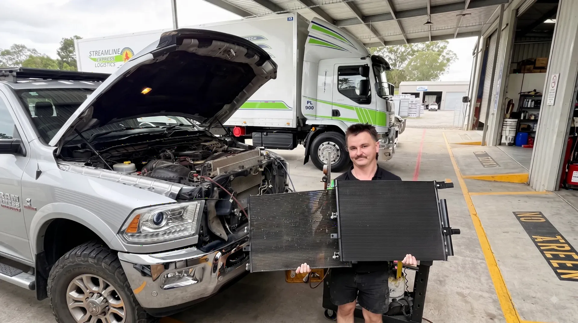 Truck cab air conditioning work at the AEQ workshop