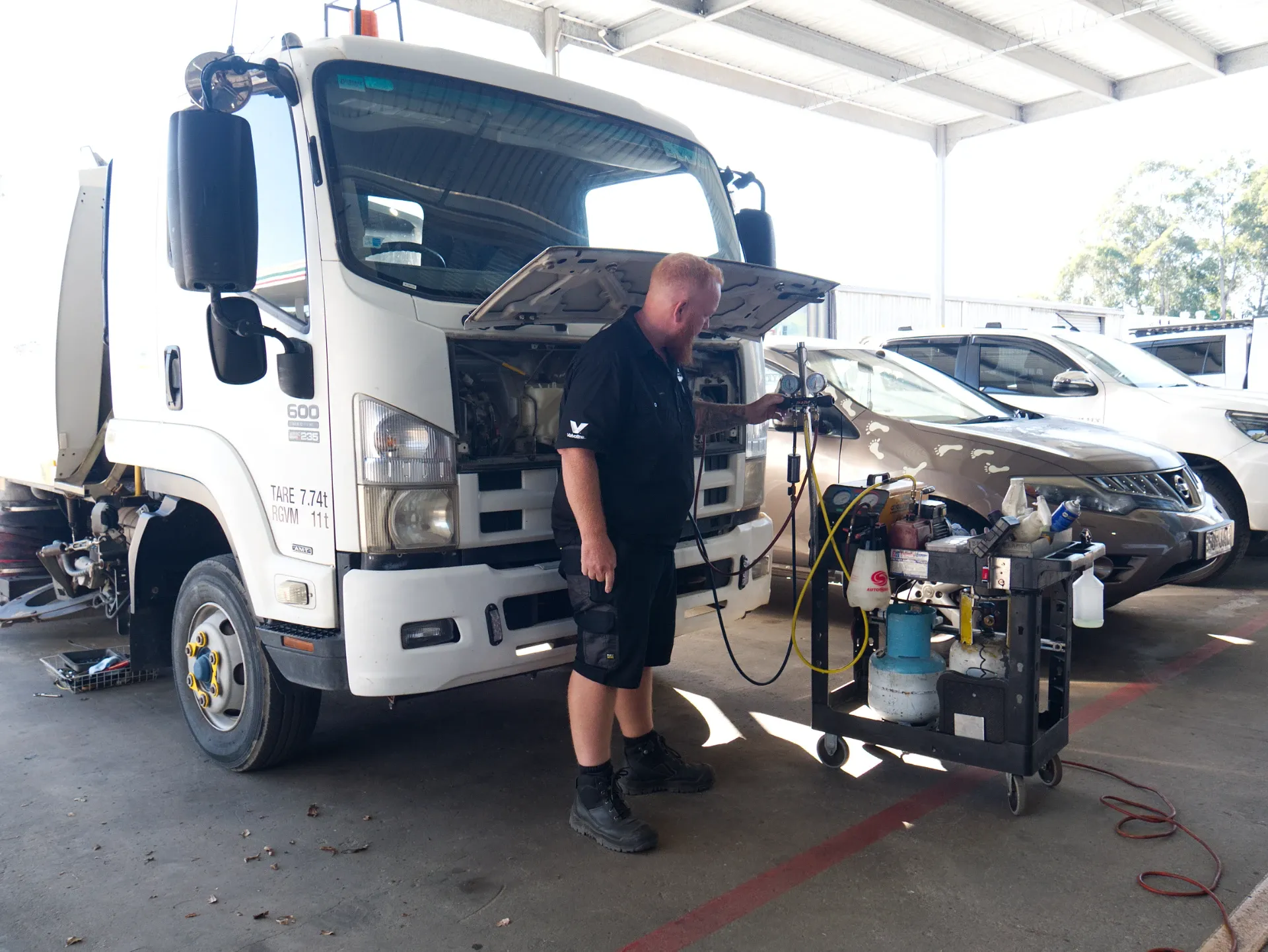 Air conditioning service on a commercial vehicle near Nambour